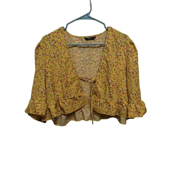 SHEIN Curve Women Tie Front Floral Top Size XL Yellow - Picture 1 of 5